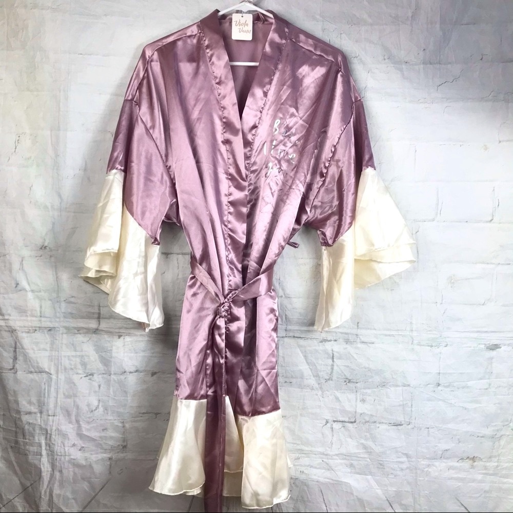 NEW Viola Vann Purple/Cream Satin Robe One Size